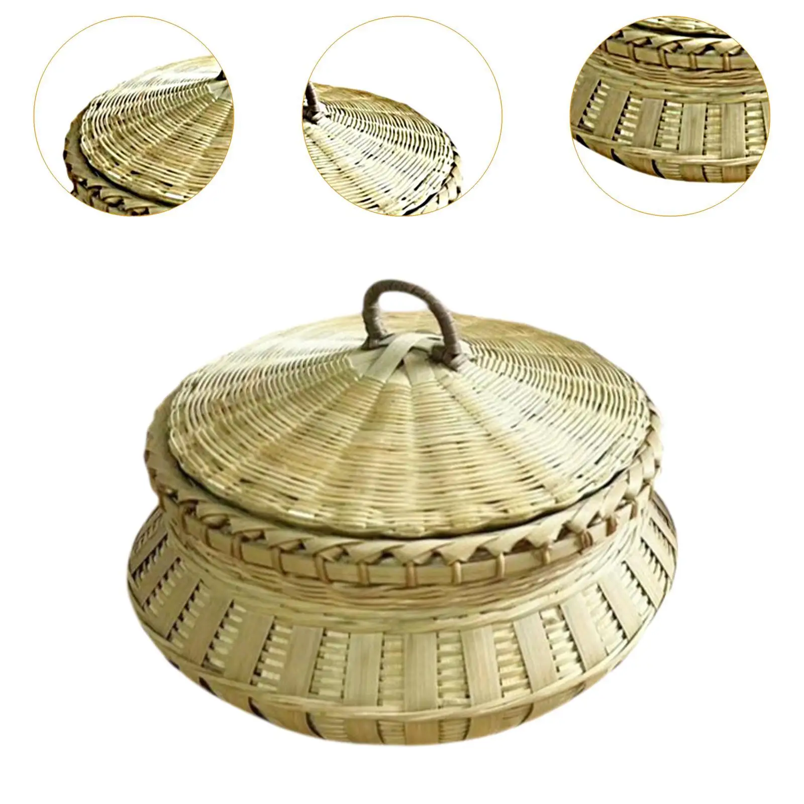 Kitchen Food Storage Bin Snacks Container Household Desktop Multipurpose Handmade Round Woven Basket Egg Holder Decorative