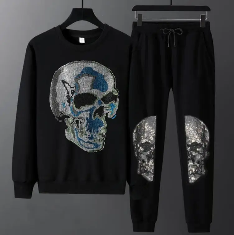 

Rhinestones Fashion long sleeve Anime tracksuit handsome two piece suit slim casual hot drill men's suits