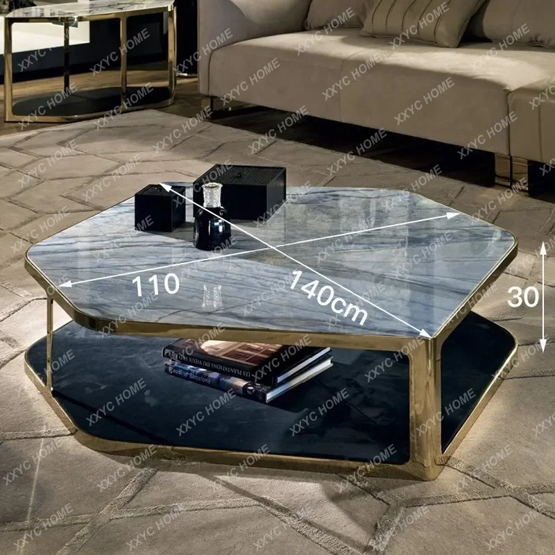 

L light luxury double-layer marble coffee table living room tempered glass tea table