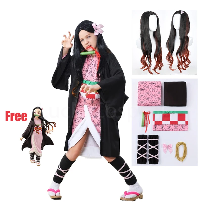 

Demon Nezuko Cosplay Costume Slayer Kimono Anime Outfits Cape Uniform with PVC Model Girls Mardi Gras Halloween Carnival Party