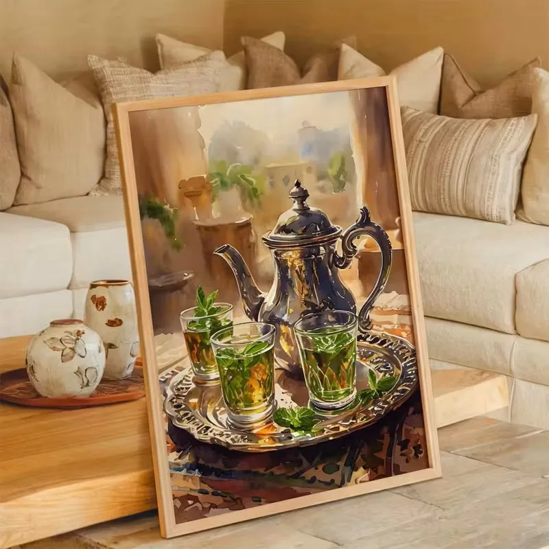 Unframe Moroccan Teapots Wall Art Bohemian-style Painting Canvas Posters Printed Materials Dining Room Living Room Home Decorati