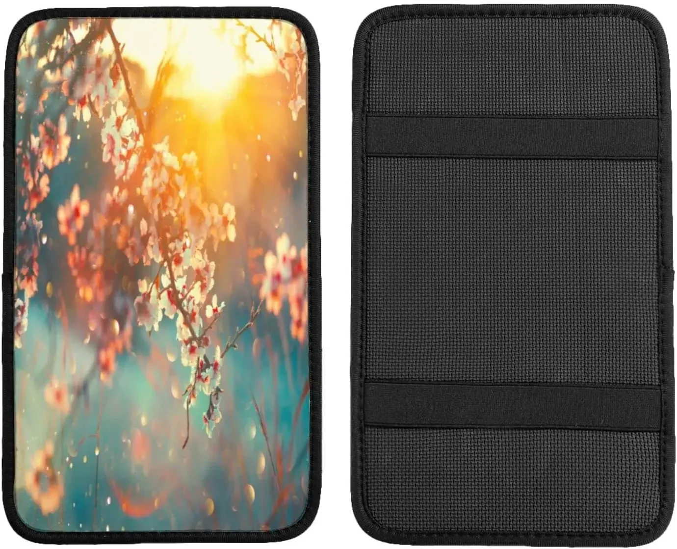 Auto Center Console Armrest Cover Pad, Spring Blossom Tree and Sun Flare Universal Fit Car Armrest Cover Cushion Mat f