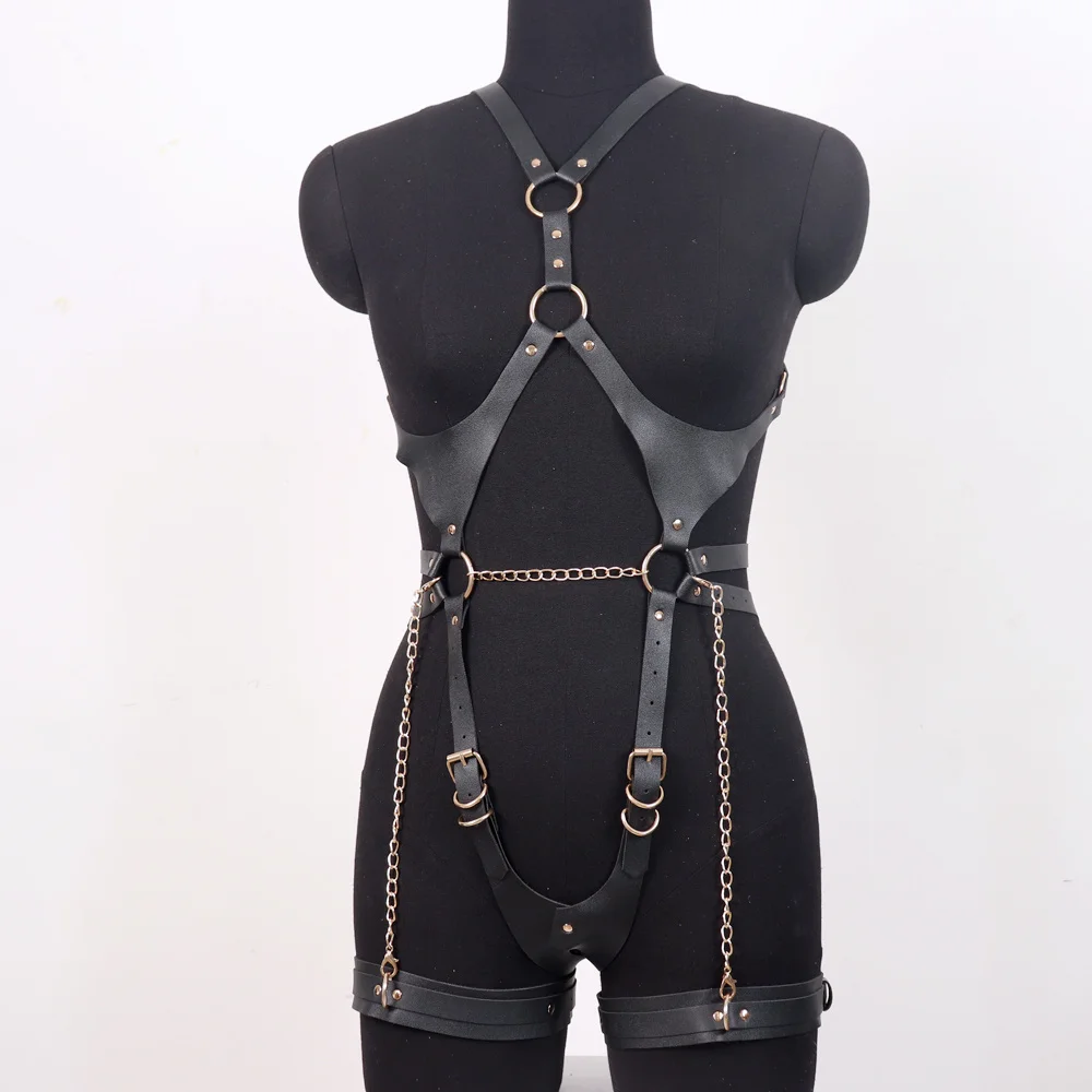 Women Sexy Harness Lingerie Full Body Bondage Straps Leather Harness Corset Cage BDSM Garter Stocking Sword Belt Gothic Clothes