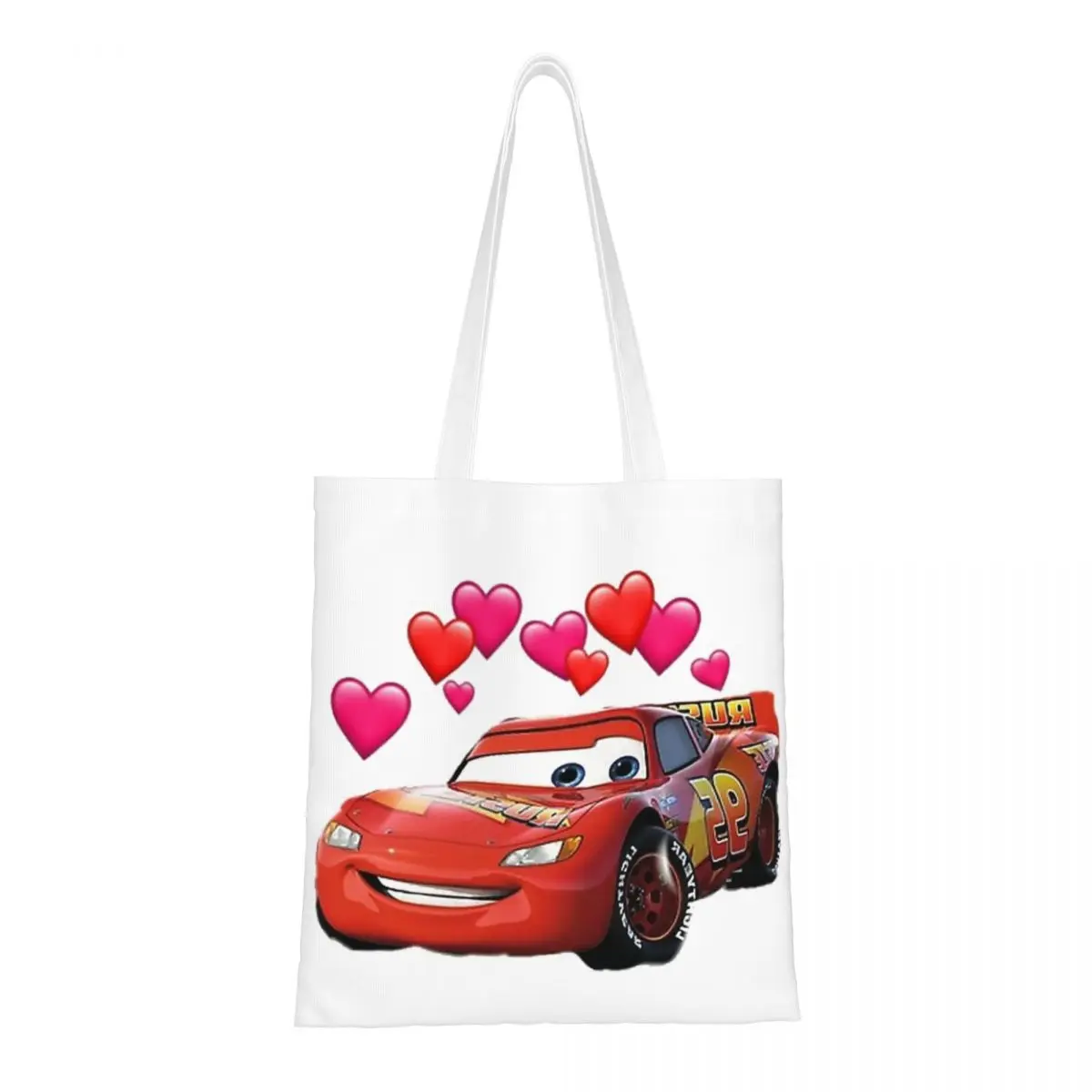 Custom Cute Lightning Mcqueen Cars Shopping Tote Bag Recycling Groceries Canvas Shopper Shoulder Bag