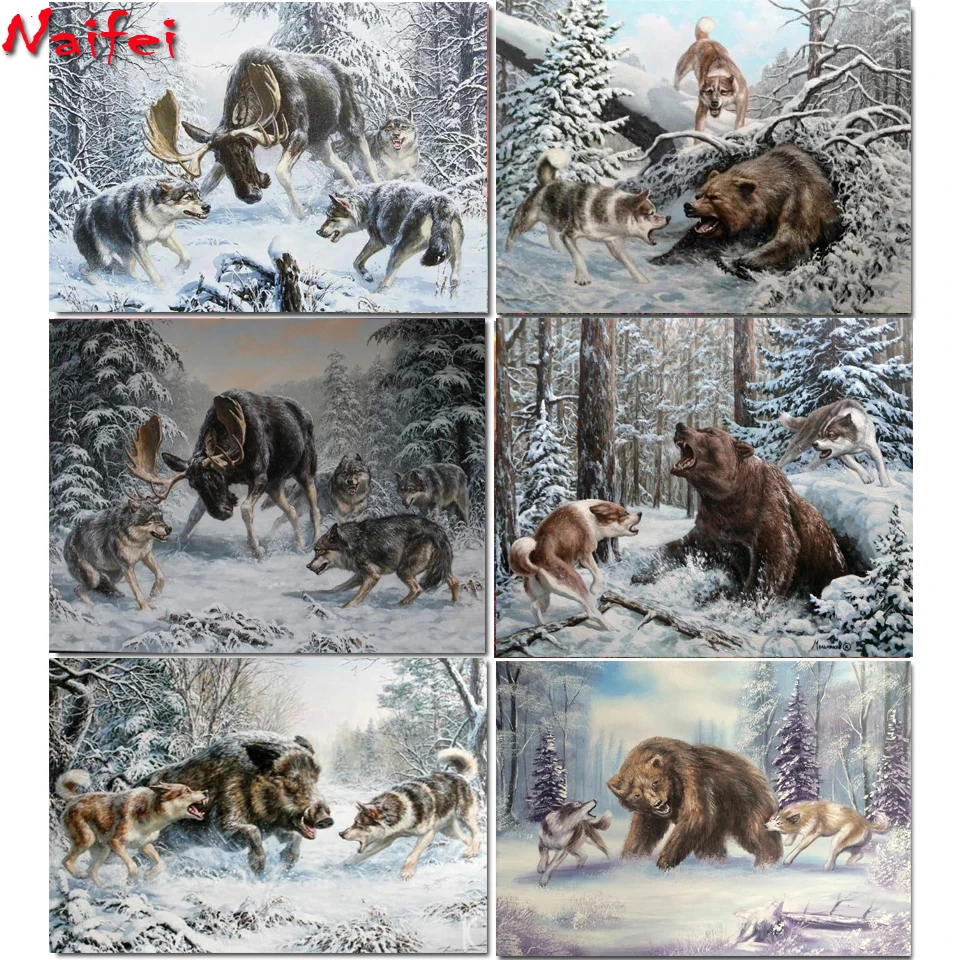 5D Diy Diamond Painting Hunt Wolf Cross Stitch Diamond Embroidery Wild boar Diy Full Drill Paste Pattern Mosaic Home Decoration