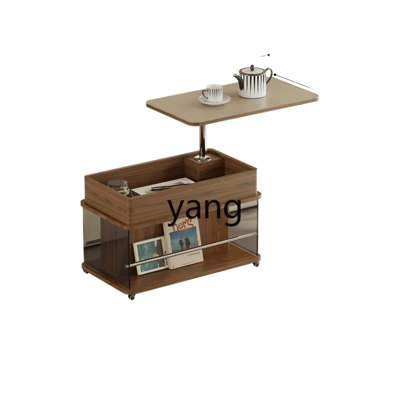 Yjq Saddle Leather Mobile Side Table with Wheels Living Room Home Light Luxury High-Grade Multi-Function Lifting Tea Table