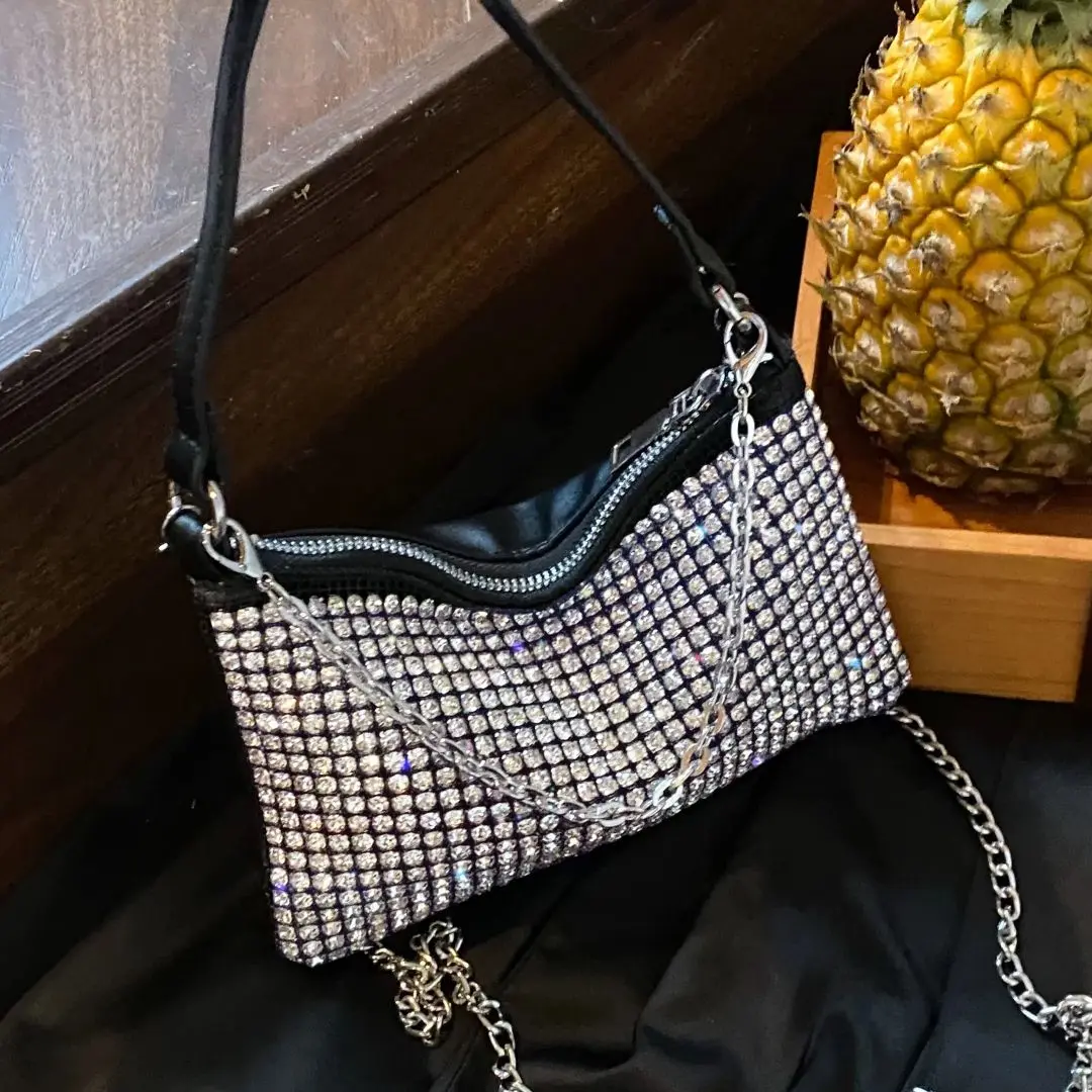 2024 Summer Trend Shiny Diamond Mini Cross Body Bags Bling Purses and Handbag Female Small Shoulder bag Evening Party Bag