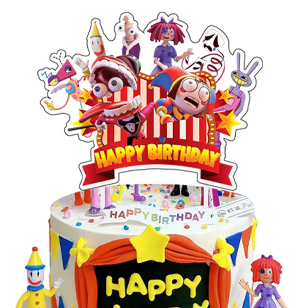 1szt/lot Kids Favors Baby Shower Digital Circus Theme Cake Topper Happy Birthday Events Party Decoration Cupcake Picks