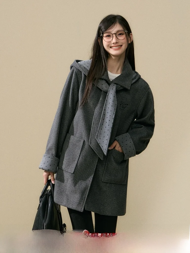 

ELEVEN SP женское шерстяное пальто Long Sve в горошек Sve awl oulder осень-зима корейский Sle повседневный свободный крой ey Top