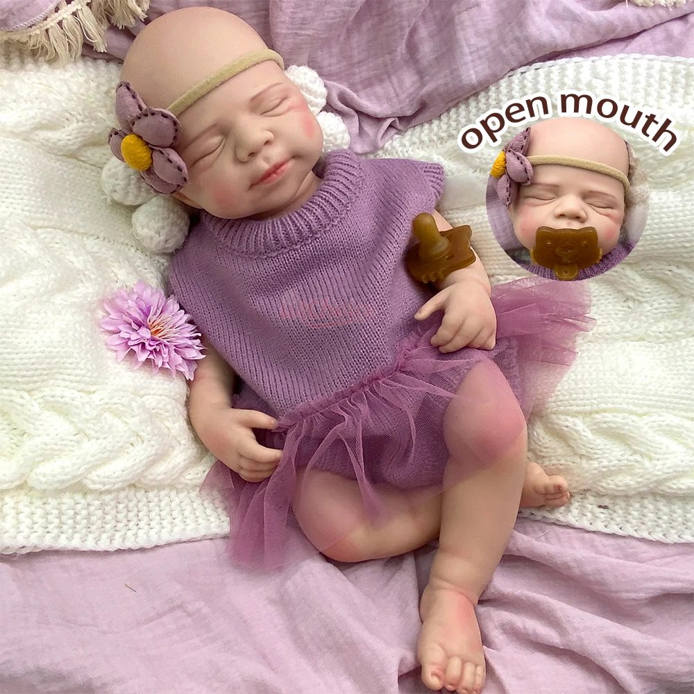 

Handcrafted Full Silicone Reborn Baby Boy Doll, Open Mouth with Pacifier, Sleeping Realistic Washable Rebirth Doll Gift