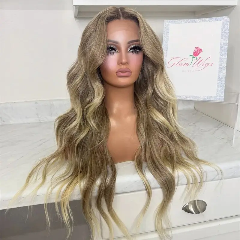 

Ombre Блондинка Коричневый Мелирование Хорошее Качество Парик Фронта Шнурка Балаяж Парик Термостойкий Синтетический Парик Для Женщин 180% Плотность 28 дюймов