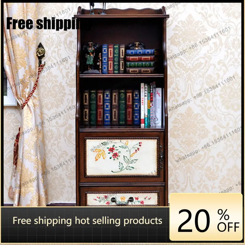 LD American rural single bookcase solid wood bookshelf painted low cabinet