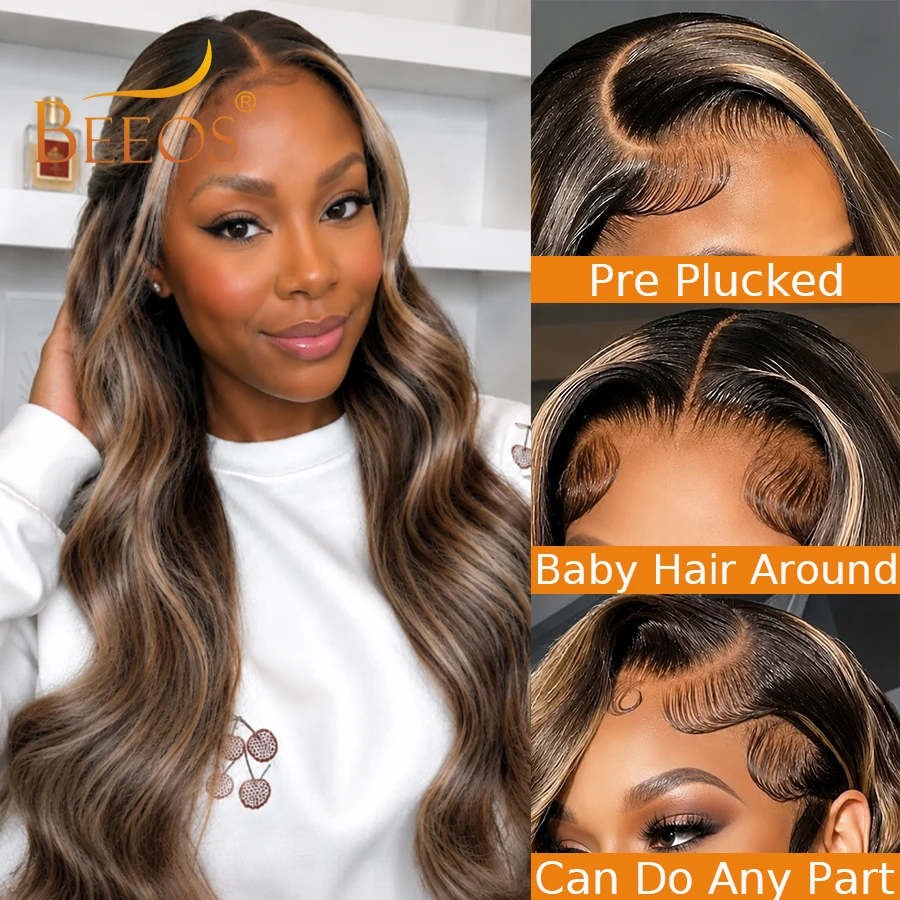 250% 13x6 HD Transparent Lace Full Frontal Wigs Body Wave Human Hair Wigs Pre Plucked Natural Hairline Melt Skins For Women