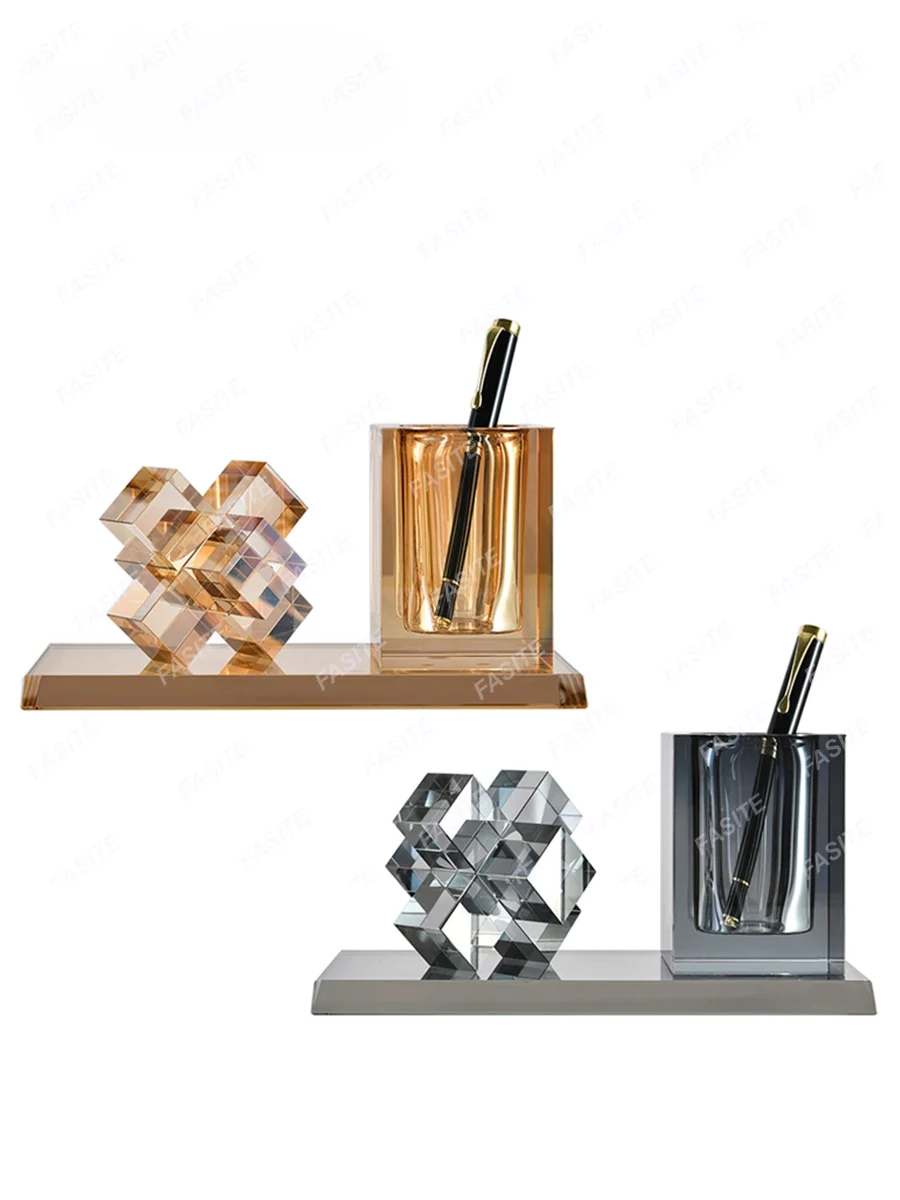 Modern Luxury Geometry Crystal Penholder Decoration Sample Room Sales Office Office Study Soft Decoration Decoration