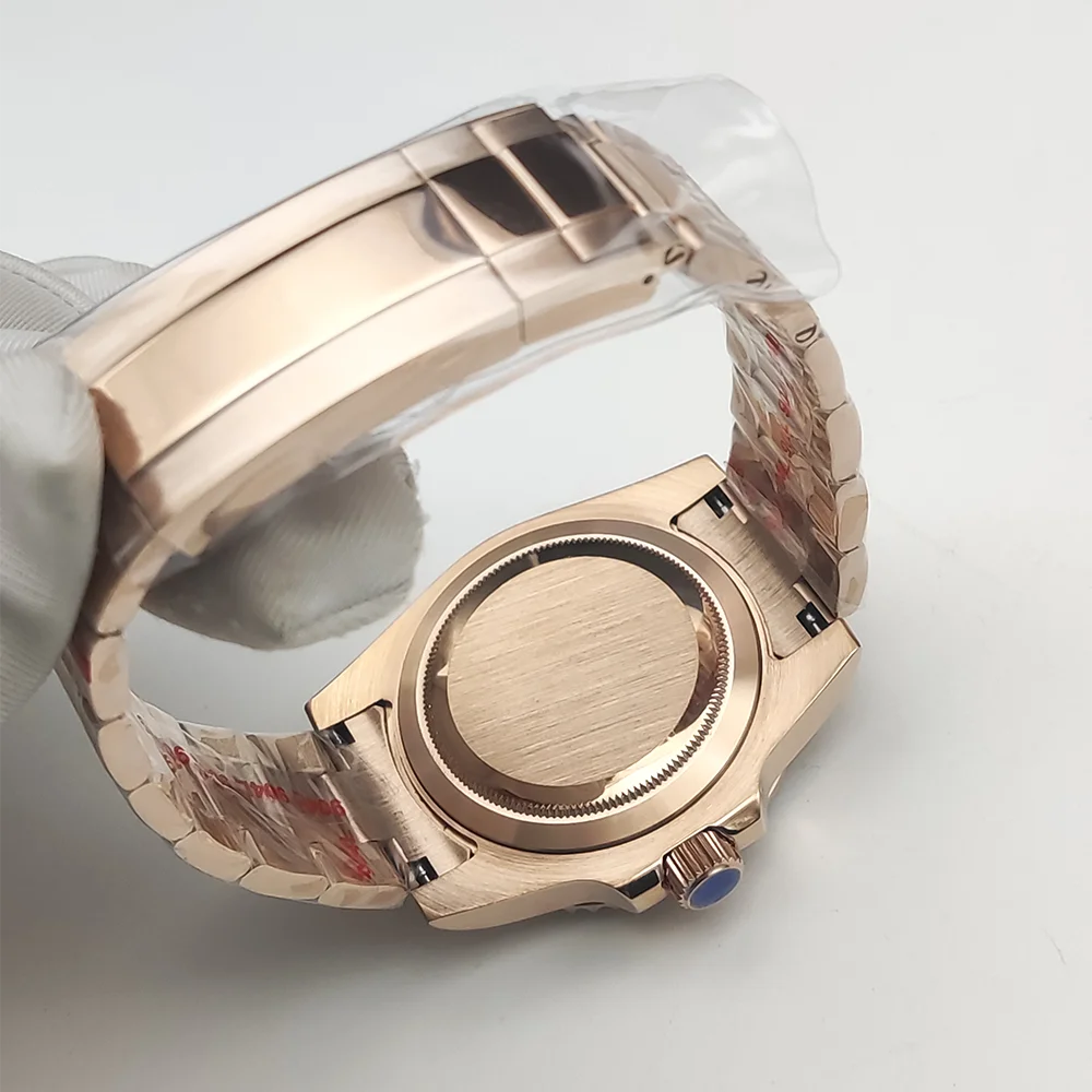 PARNSRPE-Relógio mecânico automático Rose Gold masculino, relógio de pulso comercial, relógio de pulso luxuoso, calendário ampliado, mostrador asséptico