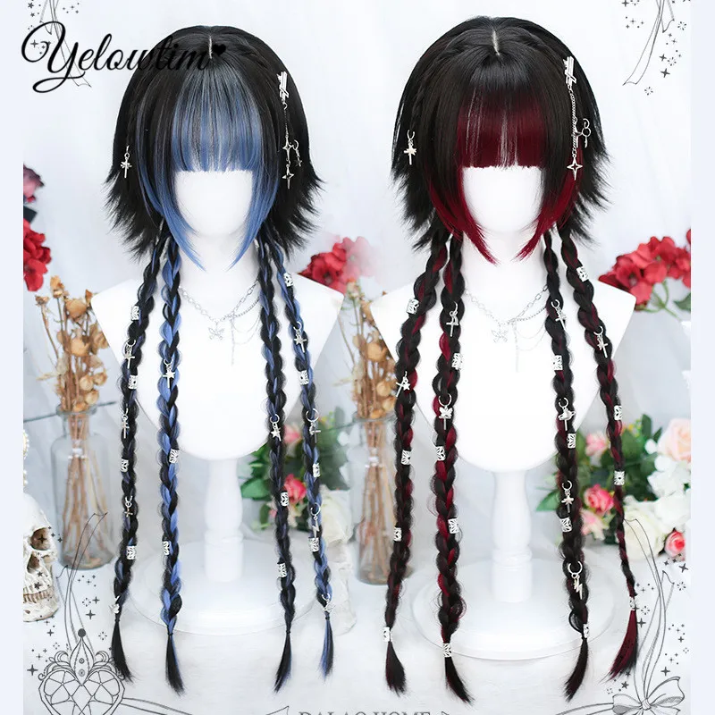 

YELOWTIM Synthetic Long Straight Lolita Wig with Bangs Natural Black Purple Multiple Colour Hair for Women Cosplay Anime Wig