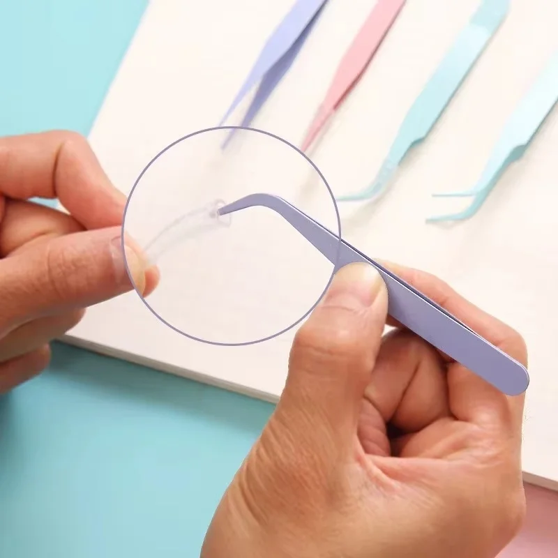 Macaroon Color Clip Stainless Steel Tweezer Picking DIY Journal Album Stationery School Desk Use Pointed Tweezers For Eyelash
