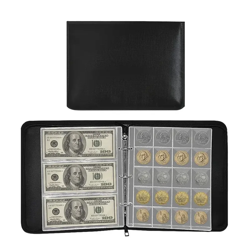 حامل كتب مجموعة العملات المعدنية لألبوم مقاوم للحريق مع 240 جيوب مجموعة العملات المعدنية + أكمام 36 فاتورة آمنة للتخزين #4