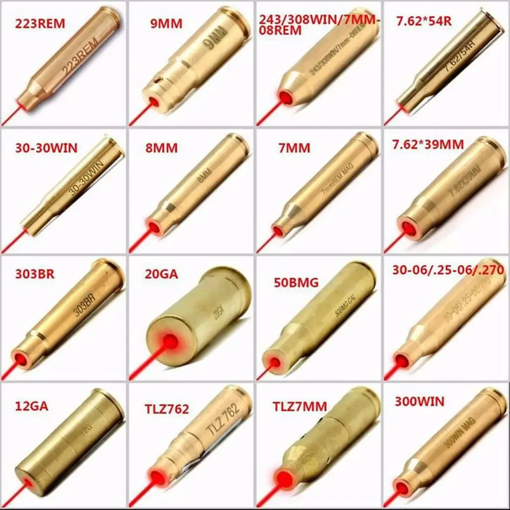 Tactical Red Laser Bore Sighter Hunting Shooting Training Lasers Calibrator for 9mm 12GA 20GA .223 .308 7.62 Caliber Gun Sight