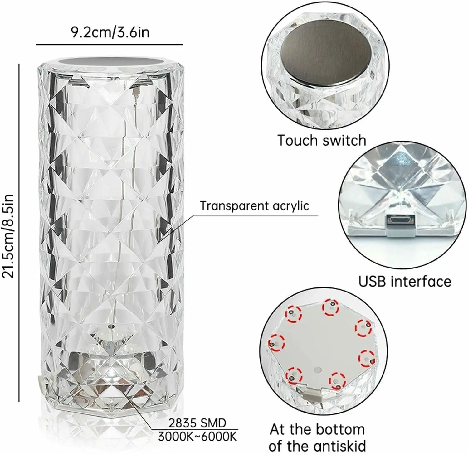 RGB Rose Diamond Touch Table Lamp (2-Pack) Color Changing Night Light for Bedroom, Living Room, Party Decor with Remote