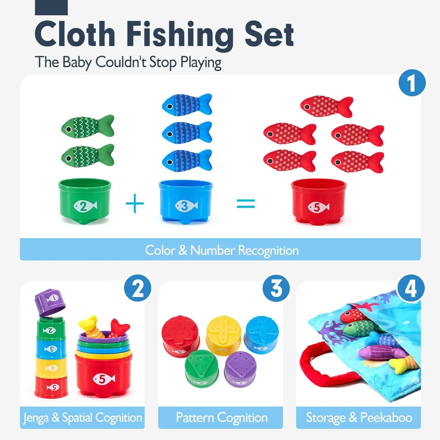 Cloth Fishing Game Set Toddler Toys Montessori Toys for Boy Girl Birthday Gift Stacking Cups Number Color Shape Learning Toy Kid