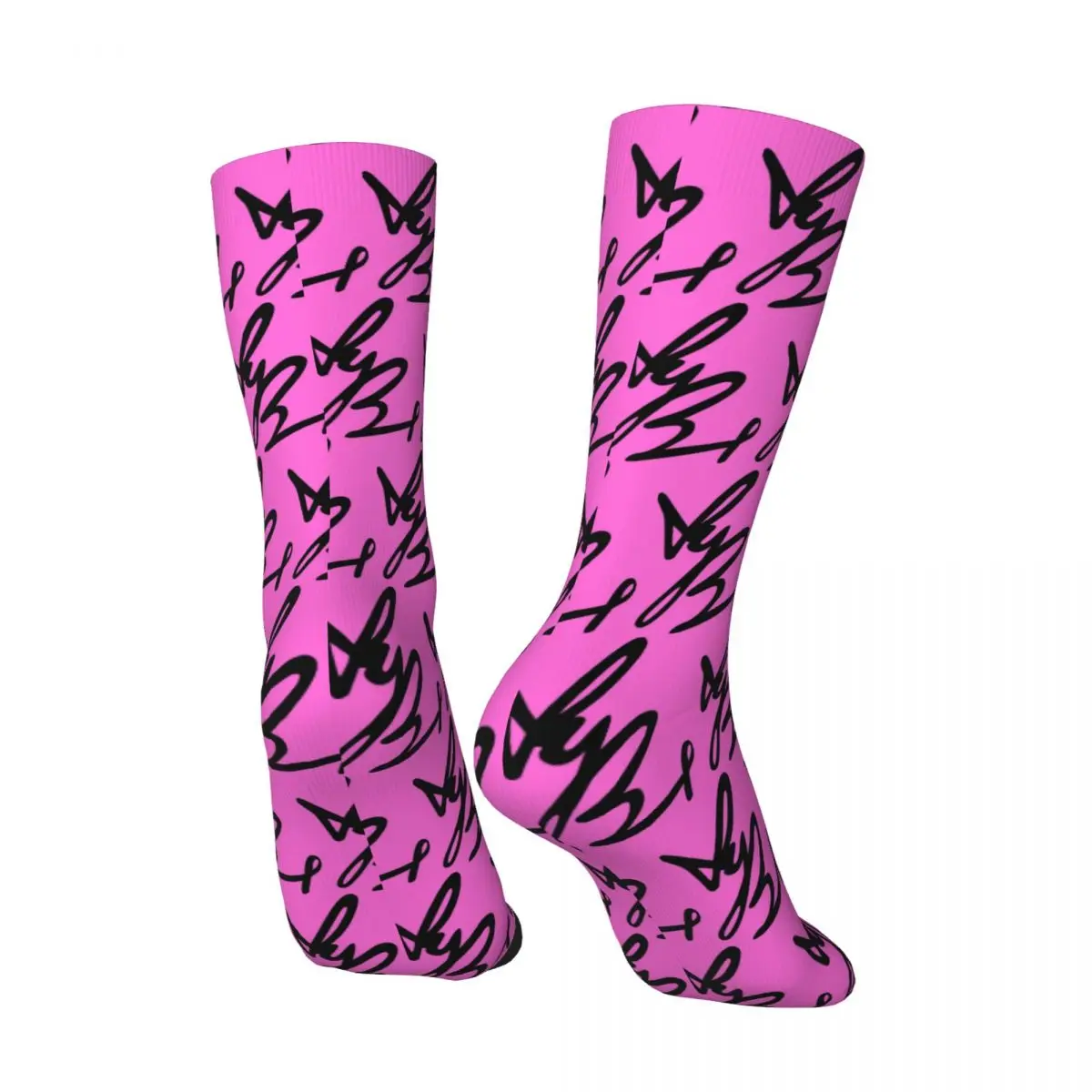 All Seasons Yungblud Autograph (Pink And Black) Socks Harajuku Sport Middle Tube Socks Stockings for Men Women Valentine's Day view 2