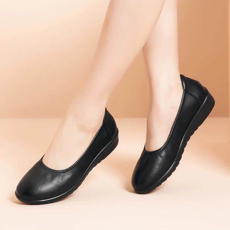 

Genuine Leather Soft-Soled Shallow-Mouthed Women's Shoes, Black Flat Non-Slip Work Shoes, Breathable and Comfortable for Long Standing, Commuting Mom Shoes, Simple and Versatile Nurse Shoes, Aliexpress Exclusive Comfortable Women's Shoes