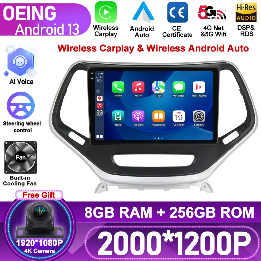 

Android For Jeep Cherokee 5 KL 2014 - 2020 Car Radio Stereo Multimedia Video Player GPS DSP BT No 2din Head Unit CarPlay