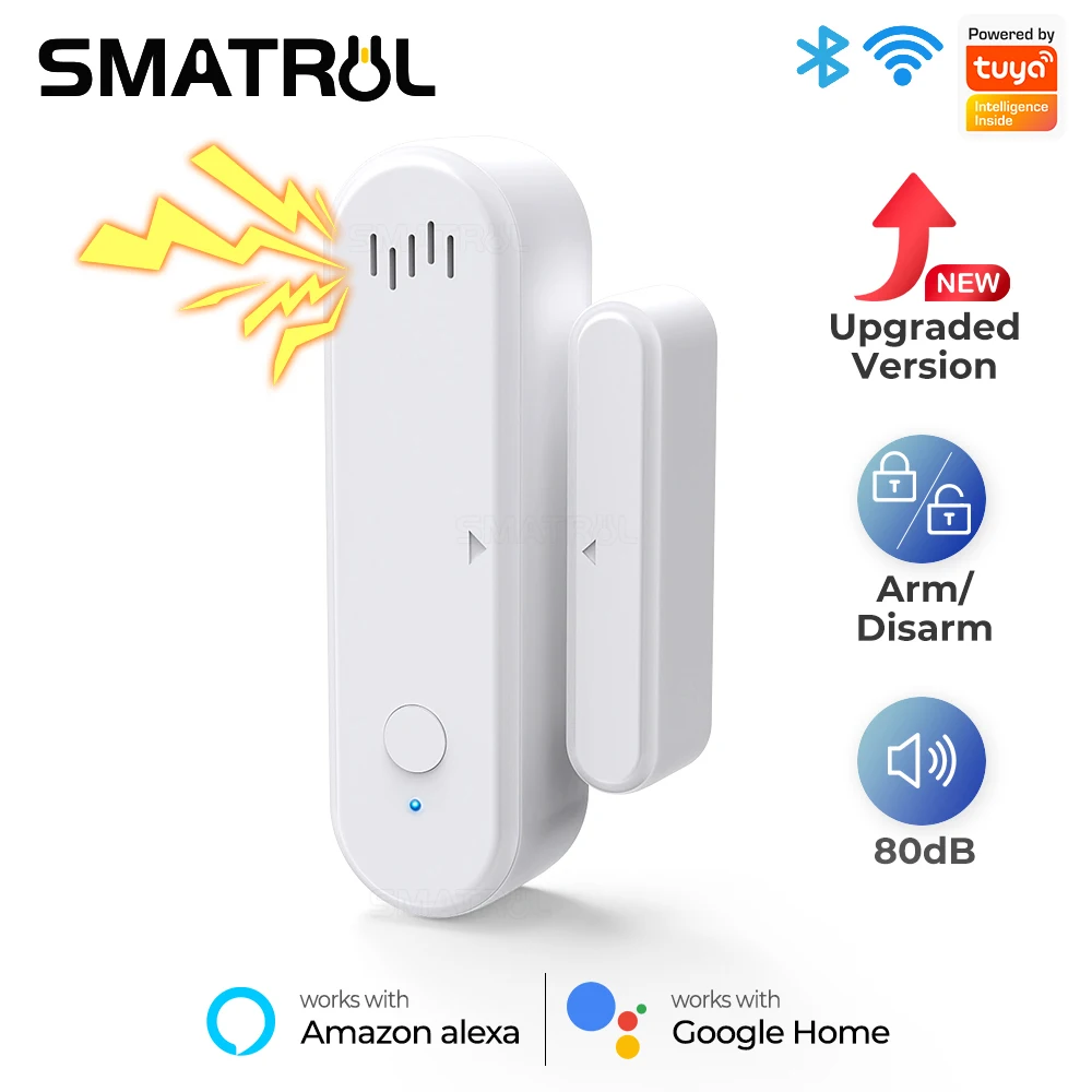 Tuya Smart WiFi Door Window Sensor Sound WiFi Security Alarm Door Open Closed Detectors APP Remote Control Timing Arm and Disarm