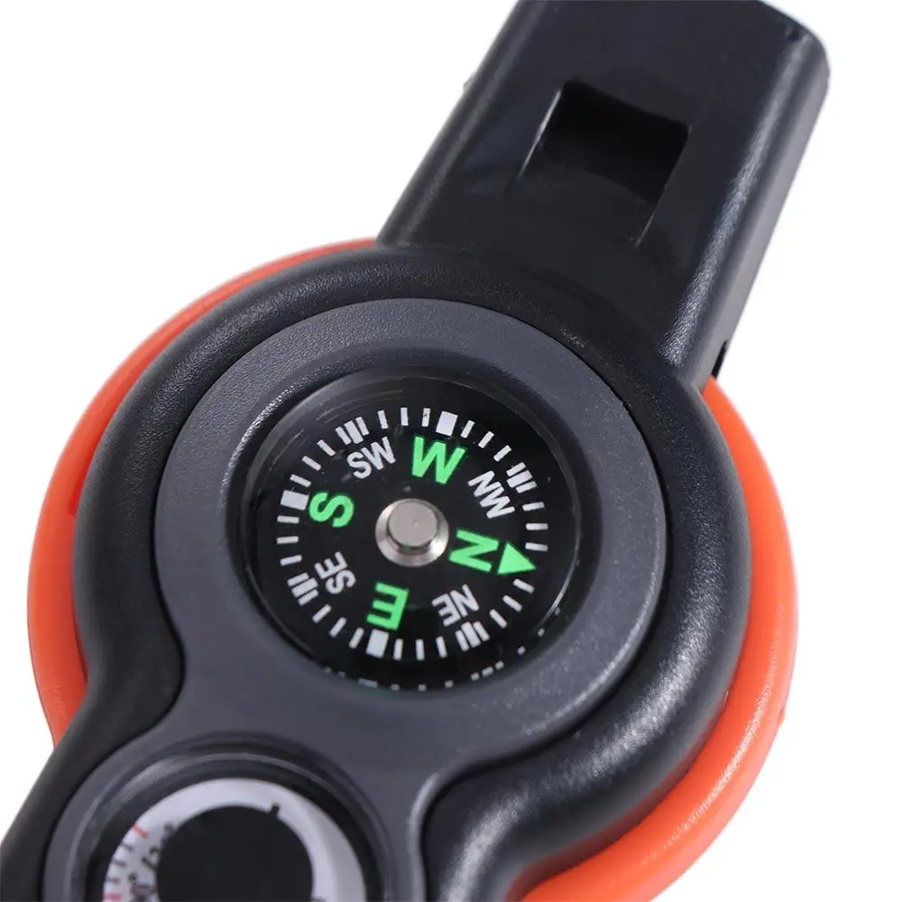 

Compass Emergency Whistle LED Light Thermometer Survival Whistle Storage Container Magnifying Glass 7 in 1 Whistle Outdoor Tools