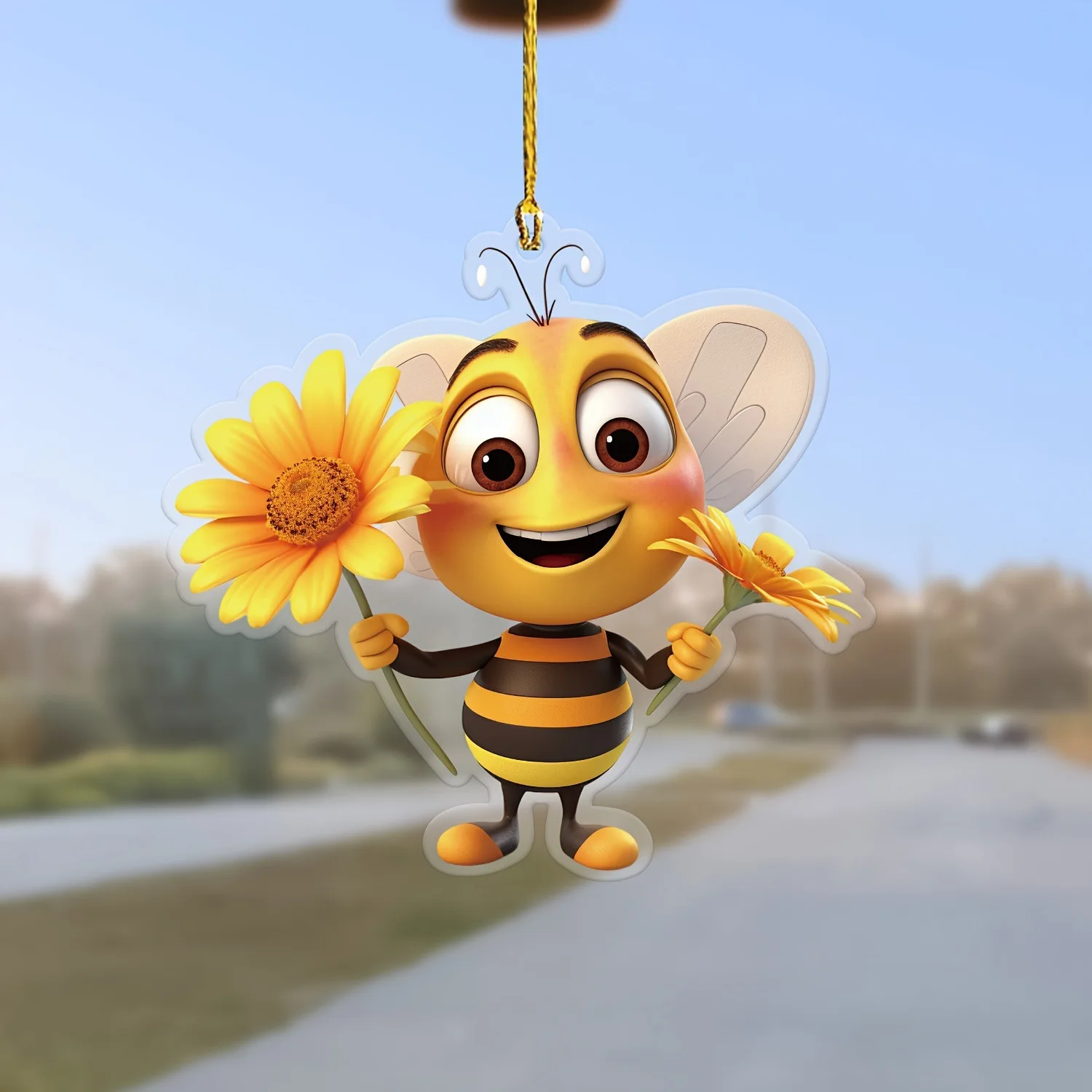 2024 New Cartoon Cute Bee Series Acrylic Car Pendant Creative Cute Auto Rearview Mirror Pendants Car Decoration Accessories