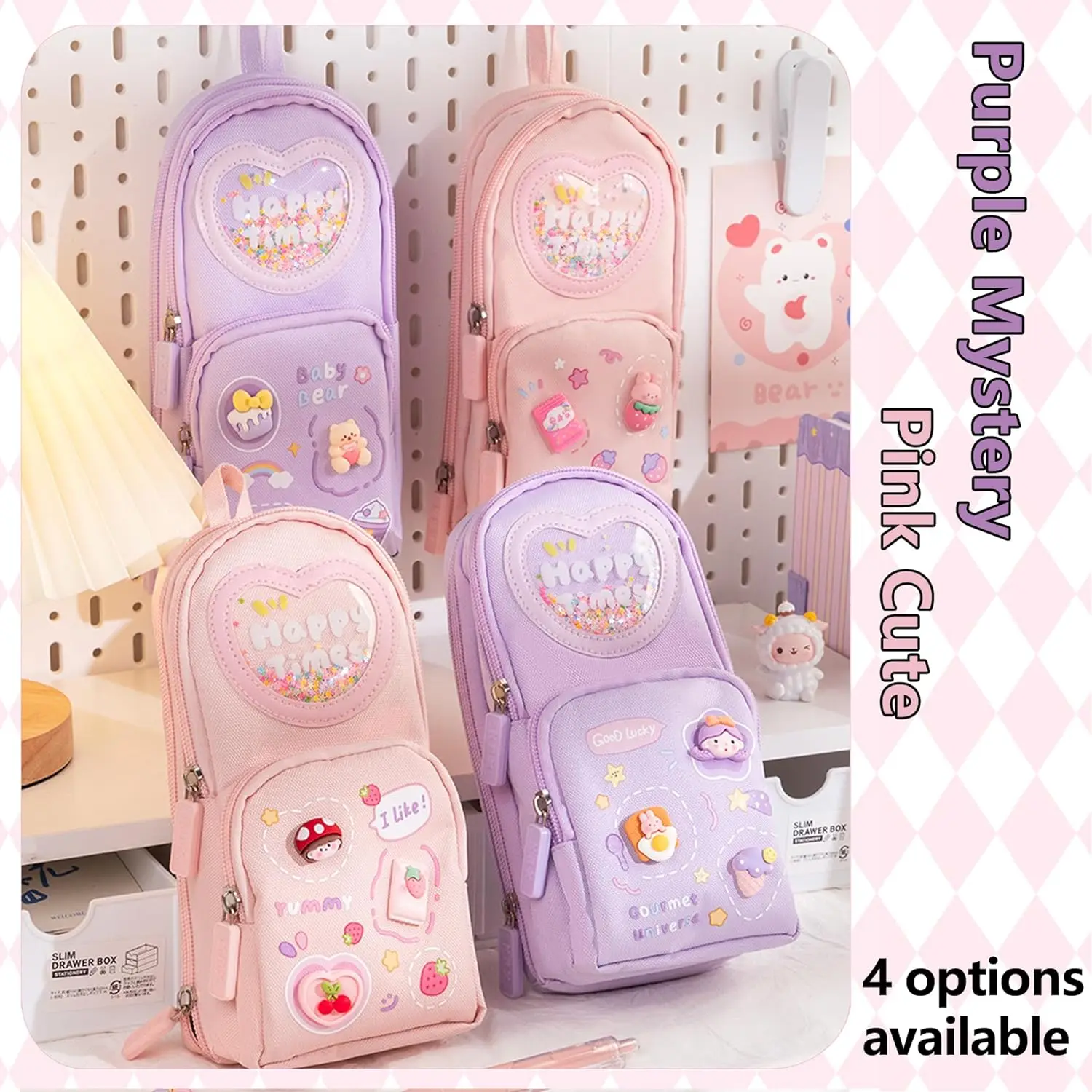 Three Layer Backpack Shape Pencil Case for Girls Primary School Students Large Capacity Cute Cartoon Pen Bag Stationery