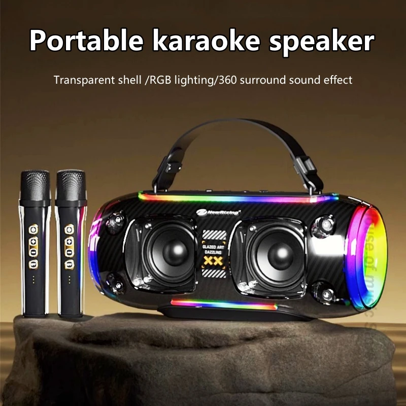 

Transparent Wireless Bluetooth Speaker Dynamic RGB Color Lighting Karaoke Audio With Microphone 60W High Power Outdoor Subwoofer