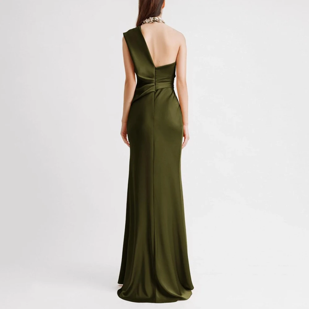 One Shoulder Sleeveless Evening Dresses Pleat Floor-Length Dress Exquisite High Quality Prom Party Gowns for Women Customized image 2