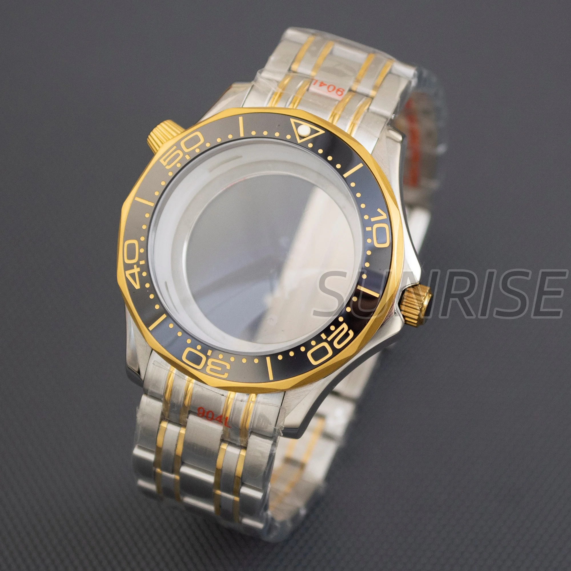 

41MM Two tone gold nh35 case strap bracelet for Seamaster 300 nh35 nh36 movement 31mm dial men watch case stainless steel Parts