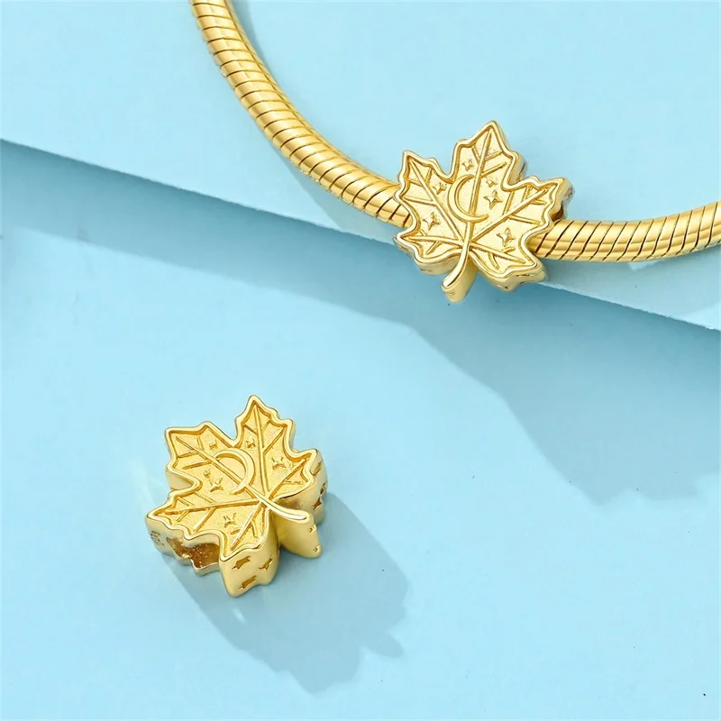 925 Sterling Silver Star Moon Gilded Maple Leaf Charms Bead Fit Original Bracelet DIY Women Exquisite Anniversary Jewelry Gifts