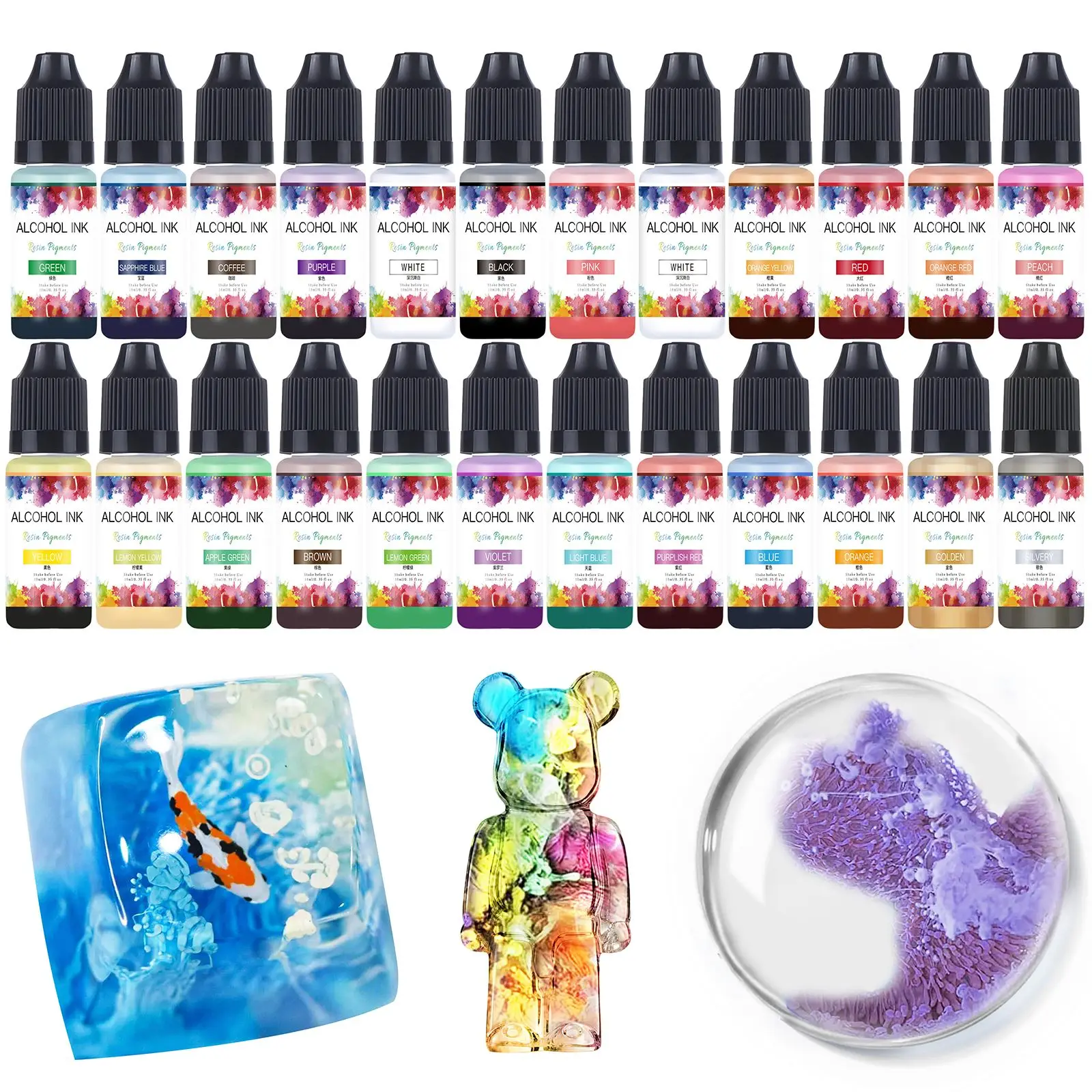 1 Set Epoxy Resin Pigment Kit Art Ink Alcohol Liquid Colorant Dye Diffusion Pigment Set DIY UV Epoxy Resin Mold Jewelry Making