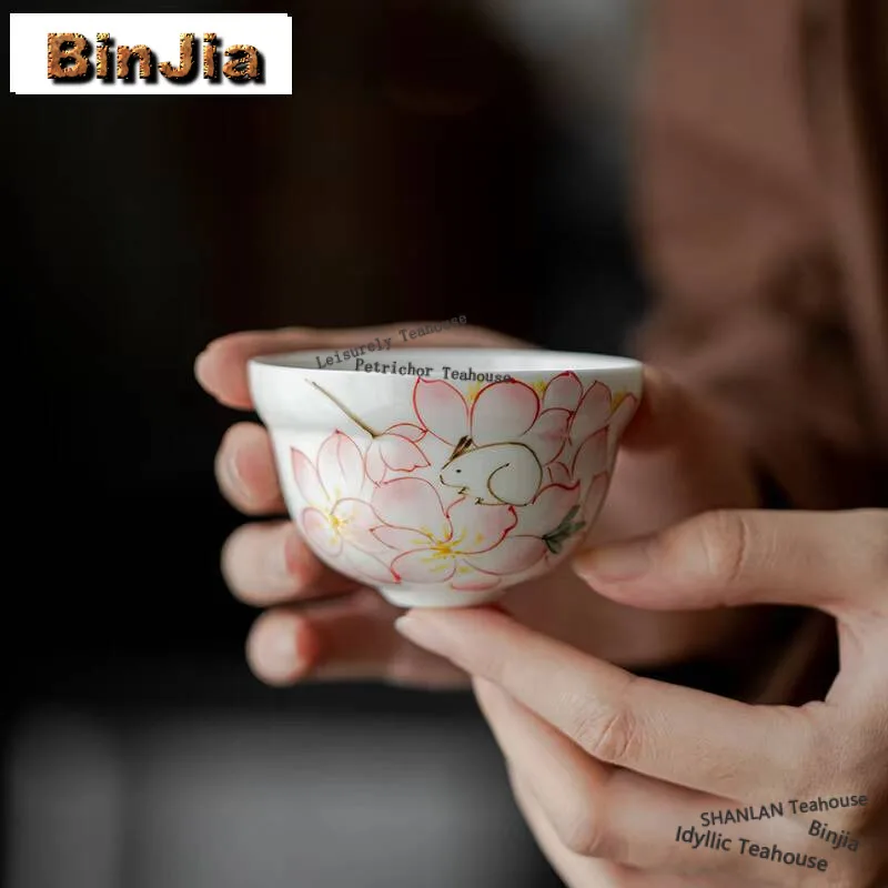 

100 мл абрикосовая белая глазурь, мастер-чашка, ручная роспись, чайная чашка с кроликом, кружка для дегустации тыквы, элегантная чайная чаша, чашка для медитации, подарок для кафе