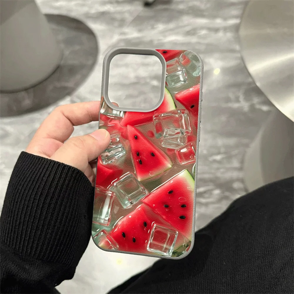 Wassermelonen-Eiswürfel Handyhülle für iPhone 17 16 15 14 13 12 Pro Max 16 15 14 Plus 17 16 15 14 13 Pro 17Air Silikon Matte Hülle – Detail 9