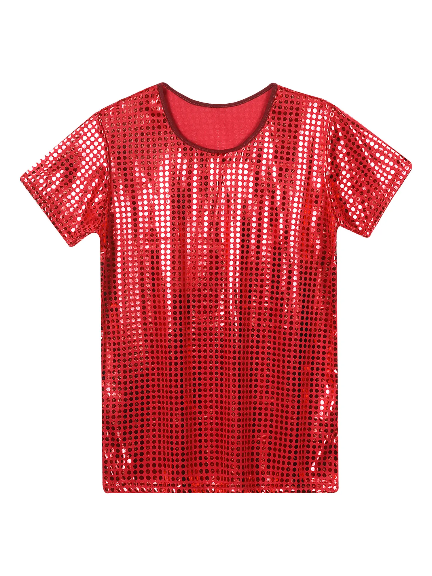 Mens Dance T-Shirt Sparkle Sequin Tops Round Neck Short Sleeve Performance Tops Nightclub Festivals Costumes Clubwear