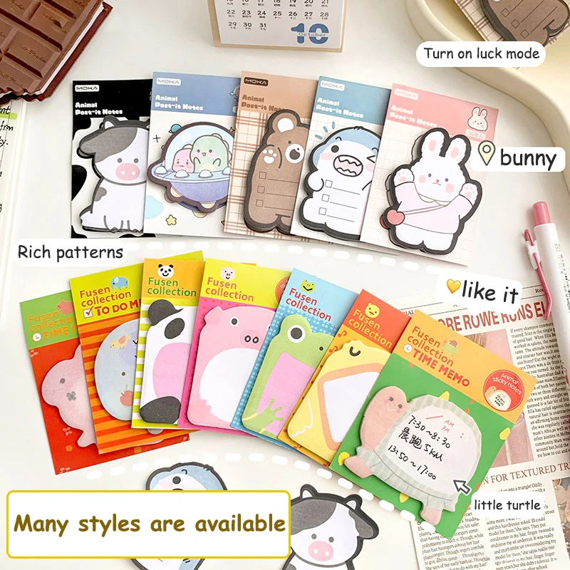 25/30/45PC Cute Animal Butt Sticky Note Memo Pad segnalibro Kawaii Penguin Rabbit Cow Bear Sticker Office School Supply cancelleria