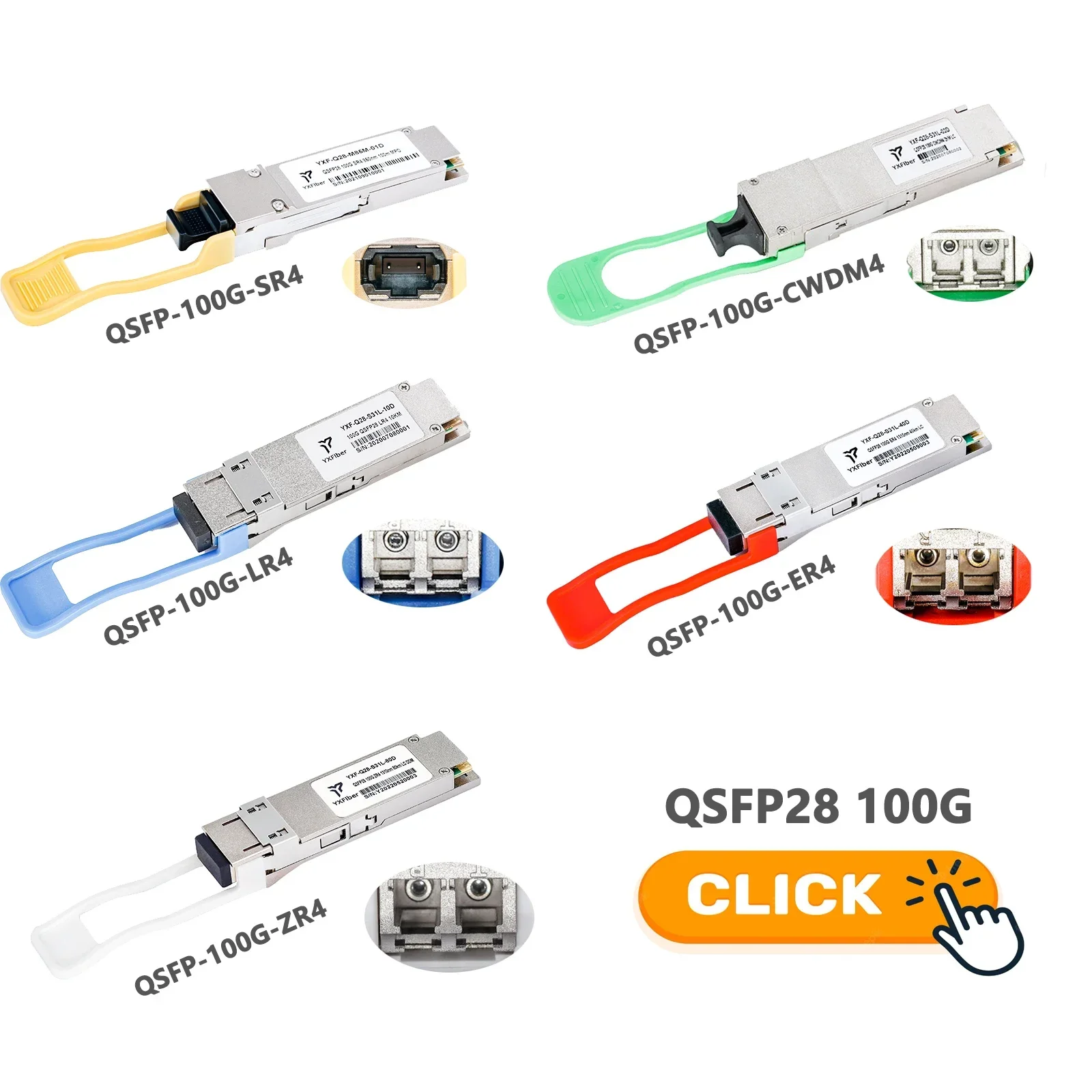 QSFP28 100G 850nm 1310nm 100m 10km 40km 80km 100km SR4 LR4 ER4 ZR4 MPO LC Optical Transceiver SFP Module Compatible QSFP28 100G