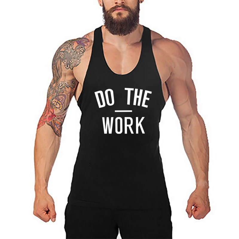 DO THE WORK Brand Profession Race Back Gym Tank Tops Mens Cotton Bodybuilding Stringer Singlets Fitness Sleeveless Shirt