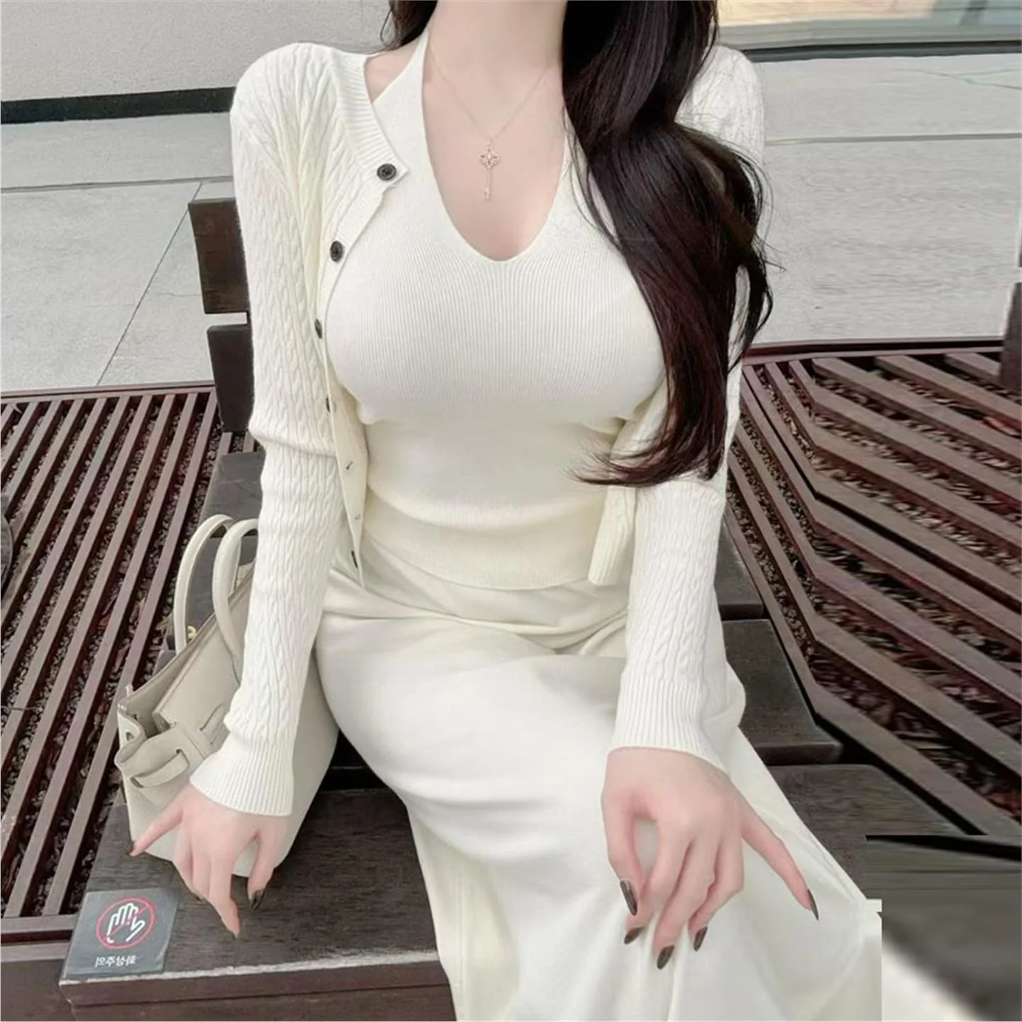 

Женский комплект футболок Ele, свитер из нелона, открытый кардиган, юбка, модная осенняя коллекция для взрослых женщин