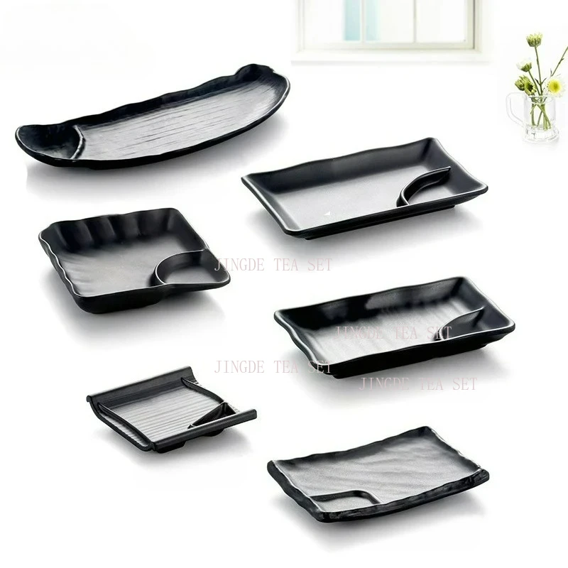 

10 pcs imitation porcelain tableware black Japanese cuisine sushi dishes melamine plate