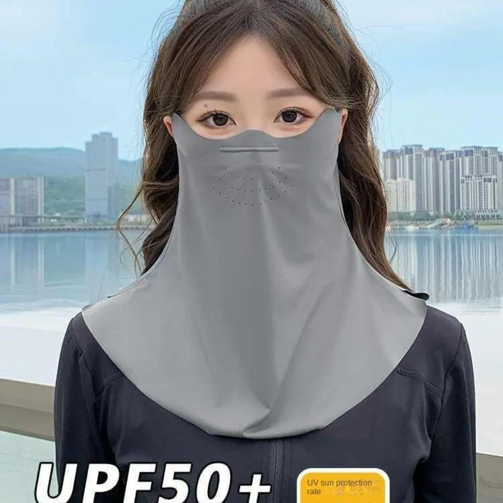 قناع واقي من الشمس جديد قابل للفصل من الحرير الجليدي، قناع وجه مضاد للأشعة فوق البنفسجية، قناع مقاوم للغبار لحماية الرقبة للجنسين