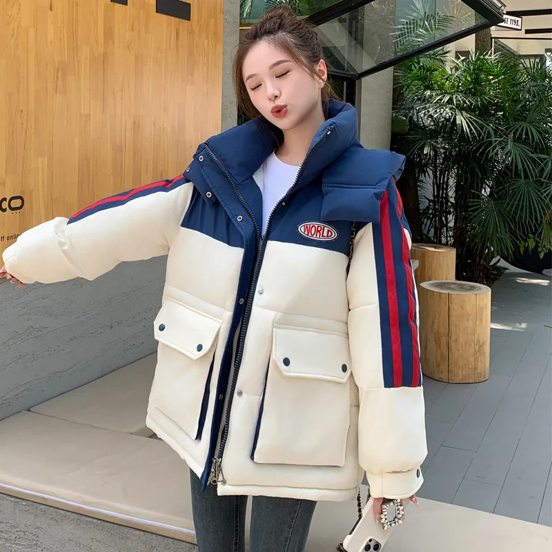 2023 Oversized Down Cotton Coat Women Korean Winter Jacket Warm Casual Hooded Parkas Patchwork Puffer Thick Snow Wear Outwear