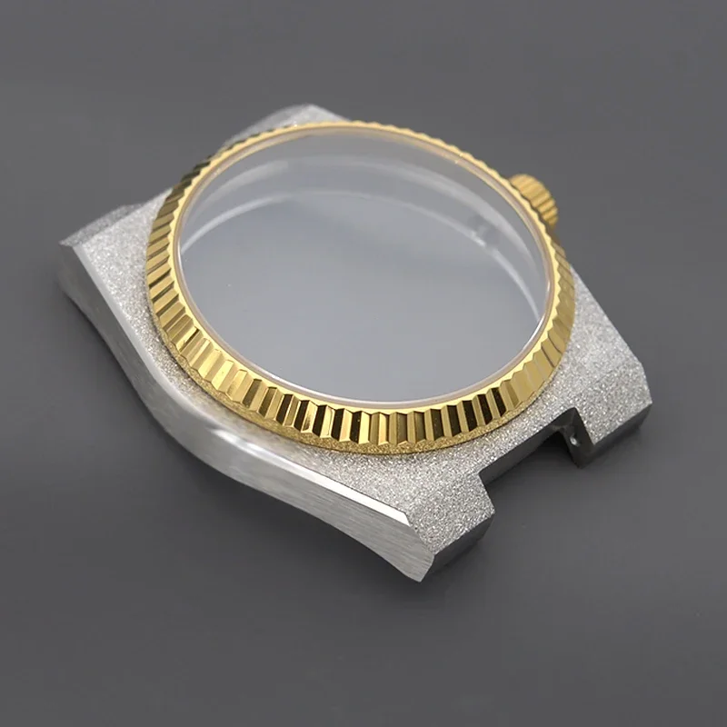 Mod Silver Grit Nail Sand Effect Gold Watch Case Sapphire Glass Case Fit NH34 4R35 4R36 NH35 NH36 for Super Player PRX Case