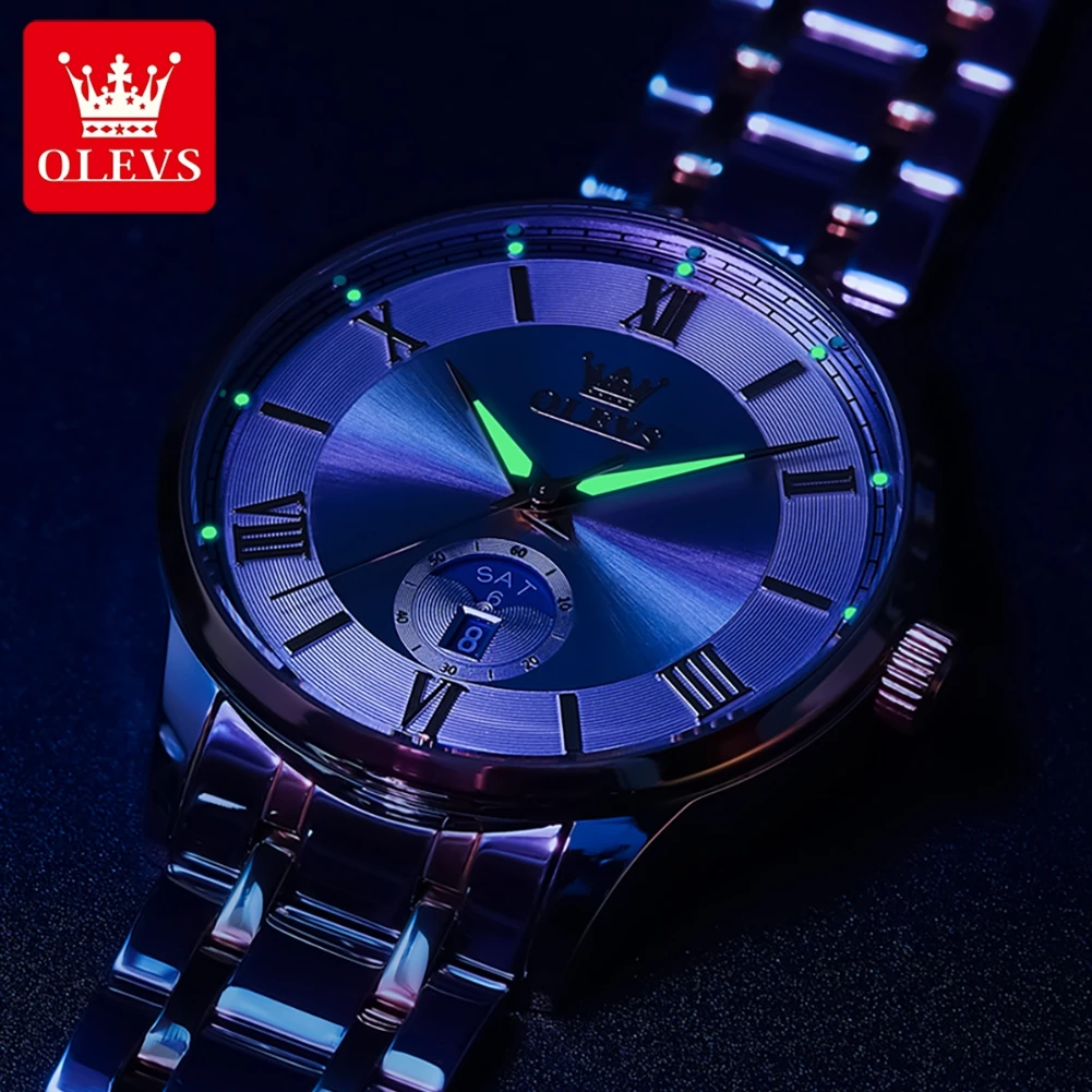 OLEVS 3638 Men Watch Simple Business Roman Scale Large Dial Week Date Waterproof Luminous Watch Dress Watch Men Formal Box Reloj