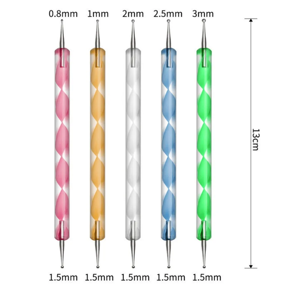 5Pcs 2 Way Nail Art Dotting Pen Crystal Dot Paint Manicure Painting Kit Marbleizing Polish Nail Art Tool Set Girls